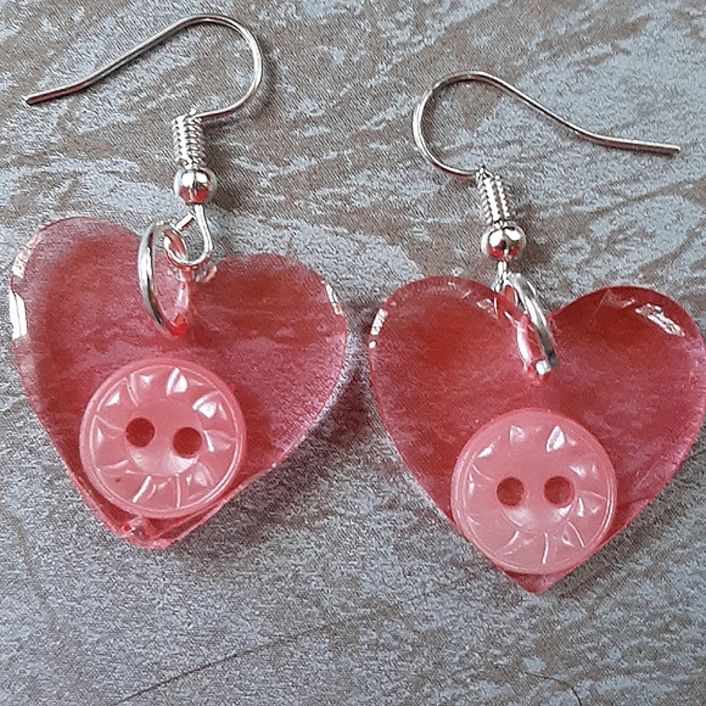 Handmade Heart and Button Earrings